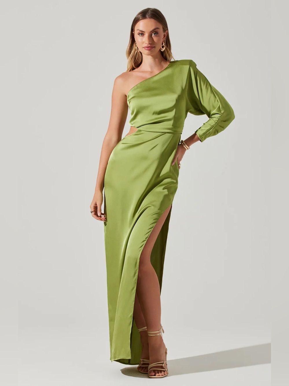 ASTR The Label Amari Dress Green Asymmetrical Midi Cocktail Wedding Size XS